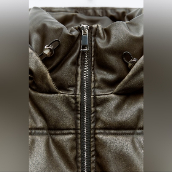ZARA BROWN CROPPED FAUX LEATHER PUFFER JACKET ✨️SIZE XXL✨️ - Picture 7 of 9